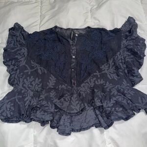 Anthropologie Charcoal Ruffle Blouse